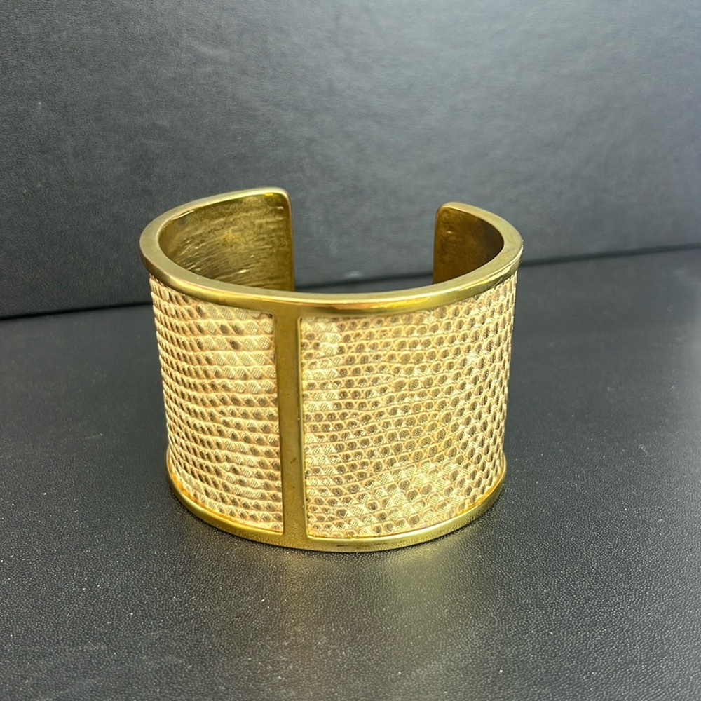 Kara Ross Faux Snake Skin Gold Tone Cuff Bracelet